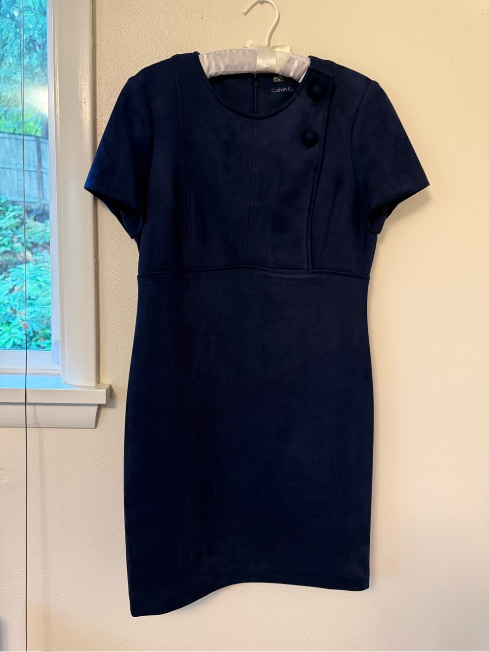 Calvin Klein Navy Short Sleeve Sheath Dress with Button Detail